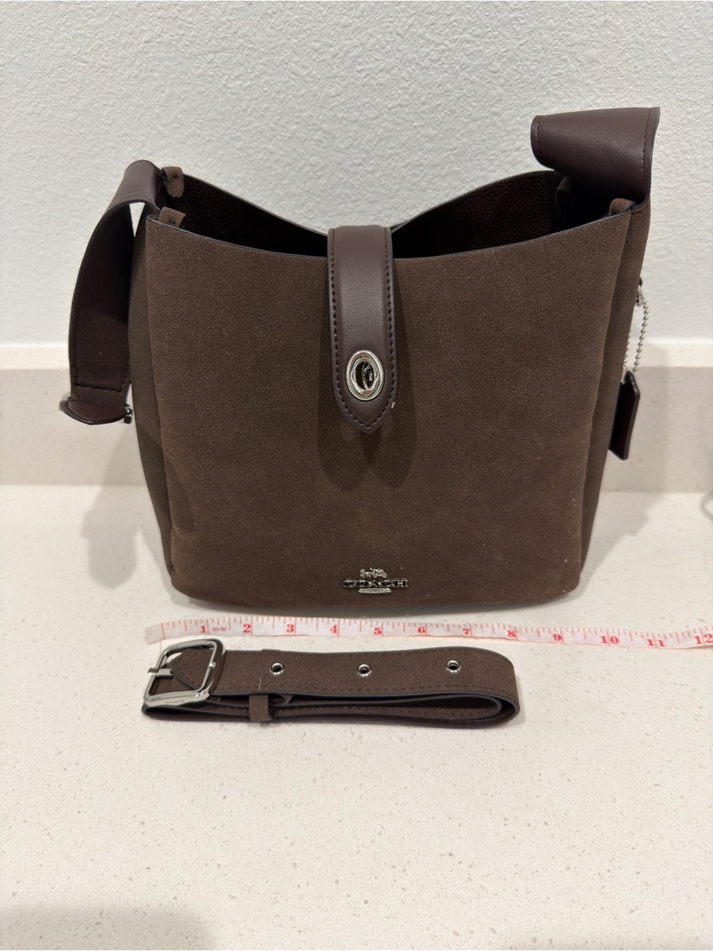 Coach Brown Suede Messenger Bag with Adjustable Strap - Picture 4 of 5
